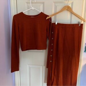 Rust Orange Knit Top and Skirt Set